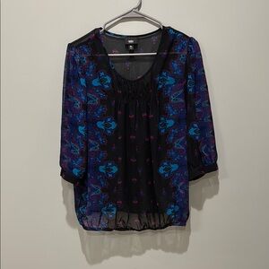 Black and Blue Sheer Women's Top